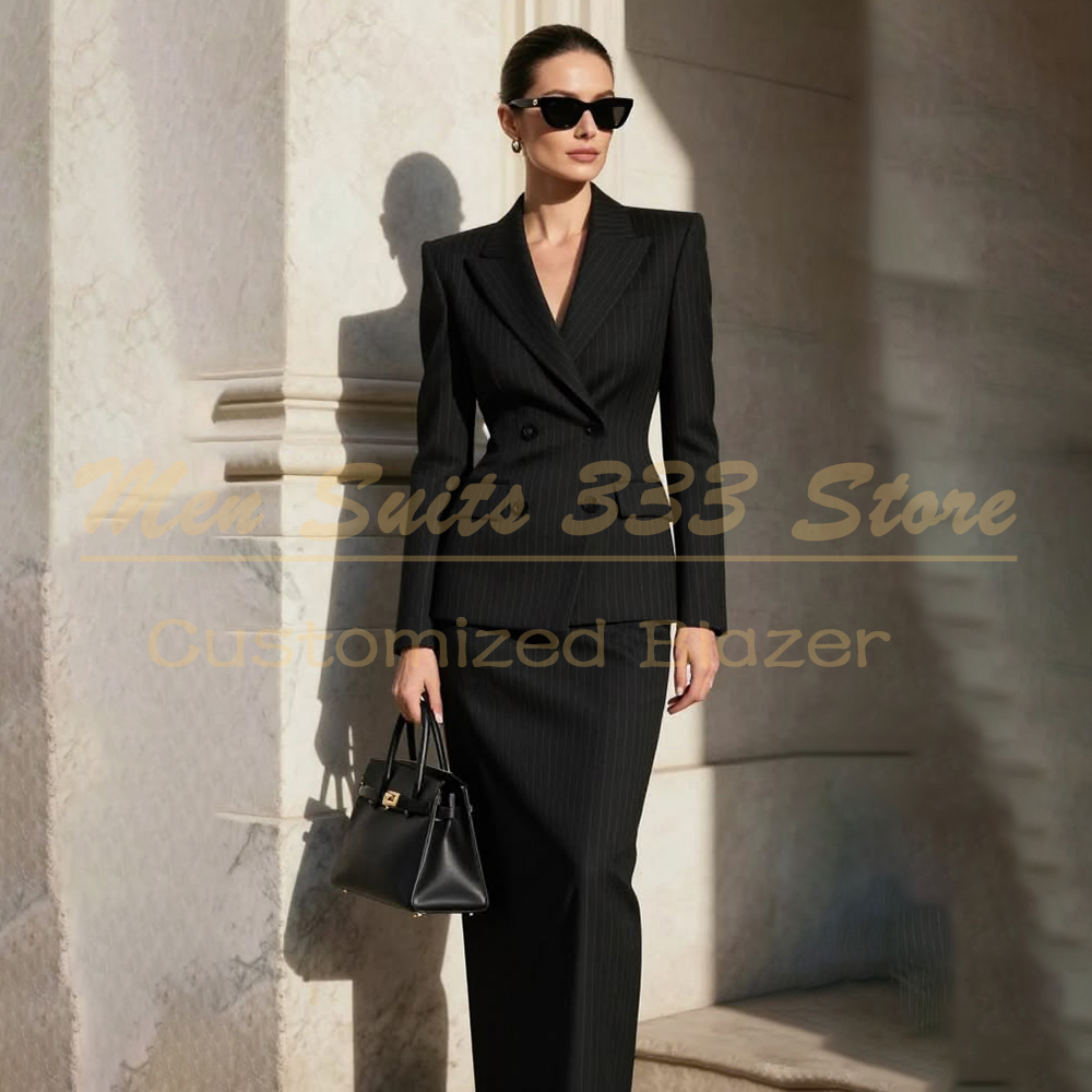 Men Formal Wear All Black - بدلة نسائية رسمية بخطوط سوداء من