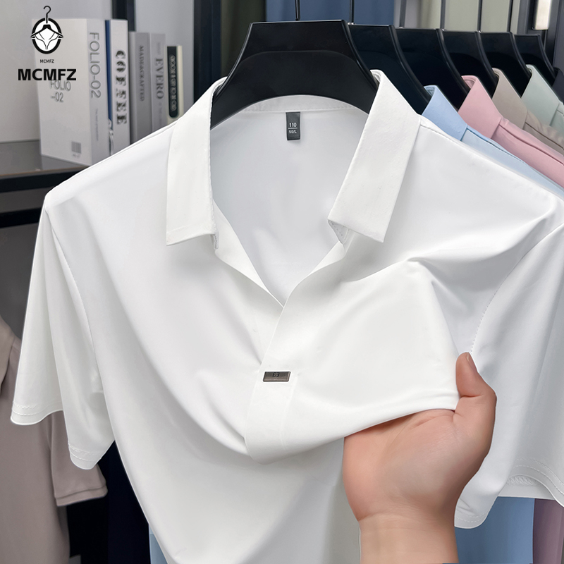 Men Formal Wear Shirts - قميص رجالي بسيط بياقة مسطحة ومشبك