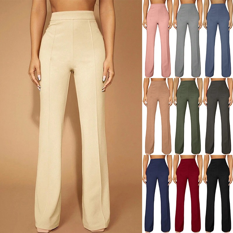 Dress Pant Flat Front - بنطلونات نسائية صيفية بخصر مرتفع وأرجل