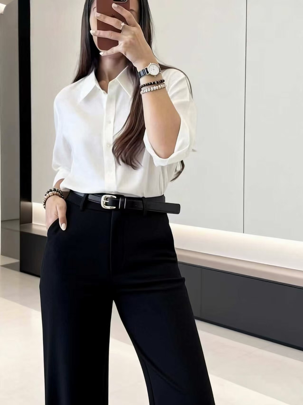 Dress Pant Flat Front - بنطلون بالازو بخصر مرتفع وثنيات أمامية،