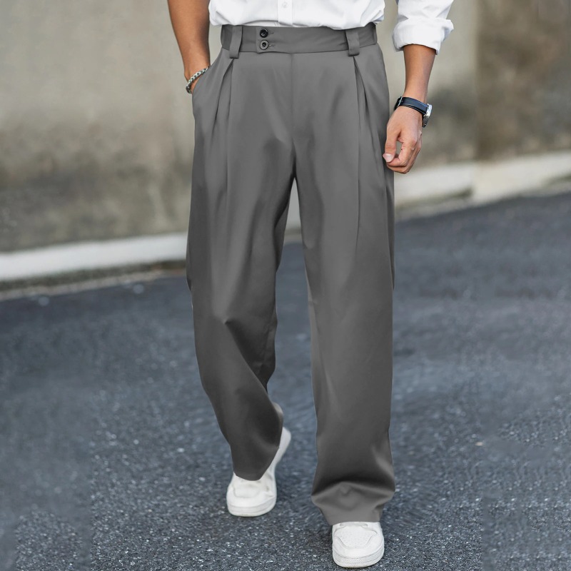 Dress Pant Flat Front - بنطلون رجالي واسع الساق بخصر مرتفع