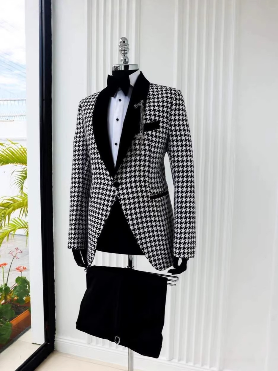 بدلة أنيقة بنقشة مربعات مخصصة  - مراجعة Men Formal Wear Clothes وسعره