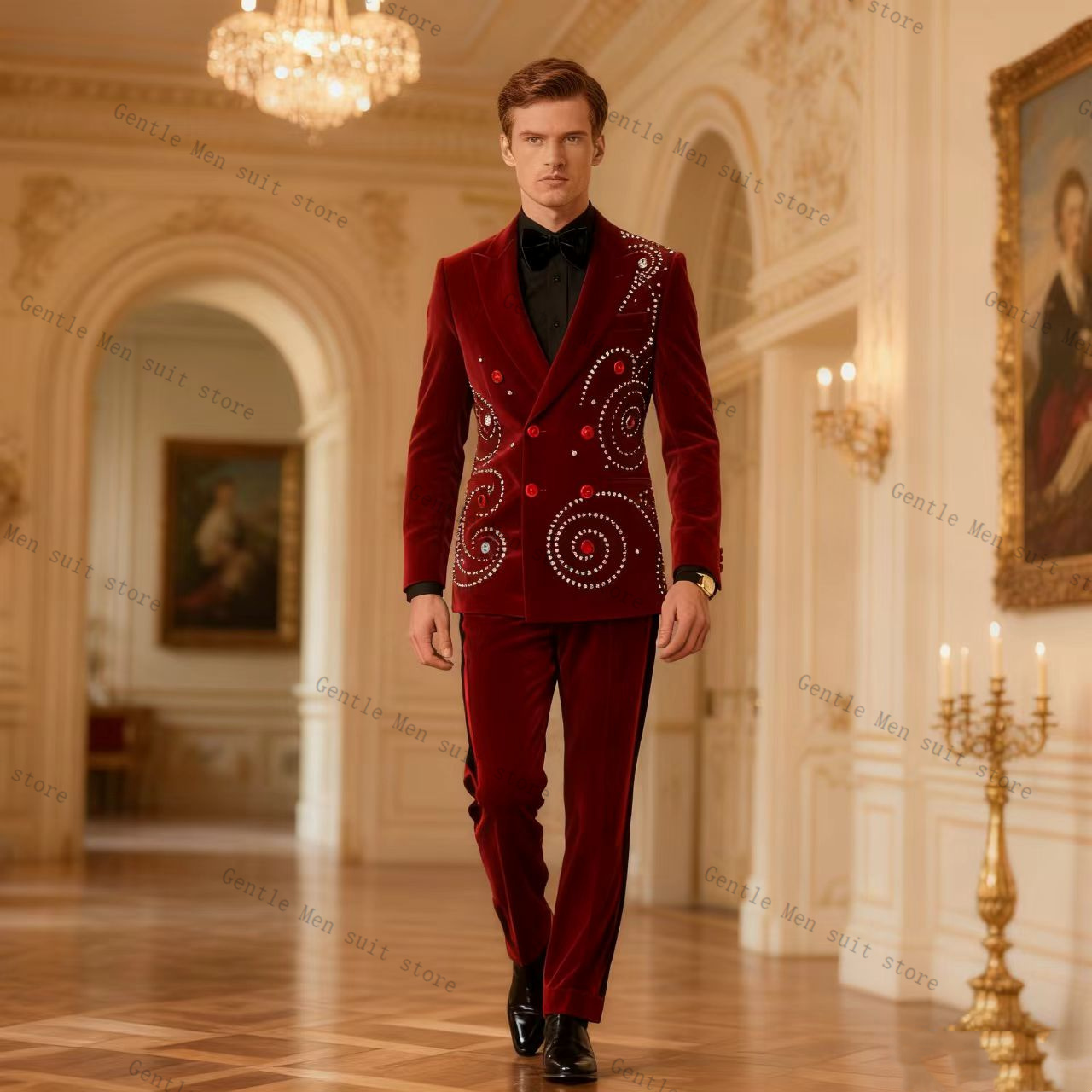 بدلة رجالية حمراء مخملية كريست - مراجعة Men Formal Wear Red وسعره