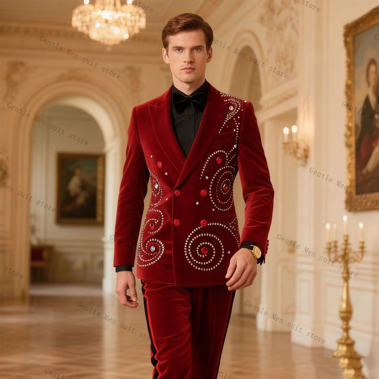 بدلة رجالية حمراء مخملية كريست - مراجعة Men Formal Wear Red وسعره