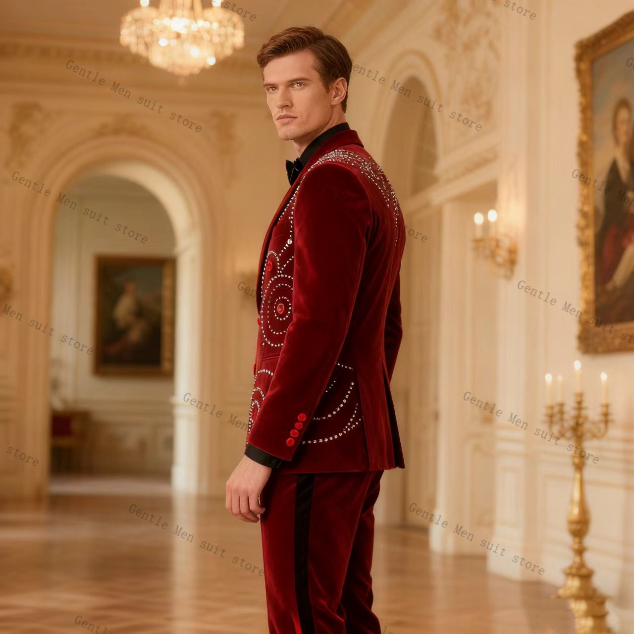 بدلة رجالية حمراء مخملية كريست - مراجعة Men Formal Wear Red وسعره
